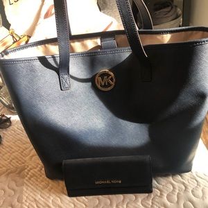 Navy Michael Kors Tote and Wallet